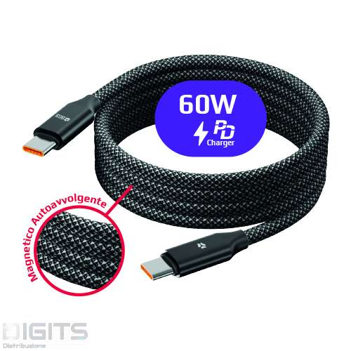 BRAID Cavo Magnetico PD60w Dati/Carica Typec/TypeC 1 Metro