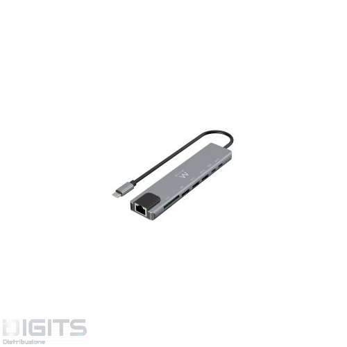 HUB USB-C Multiporta Docking station 8in1 HDMI 4K, PD 87W, LAN, Card Reader, USB