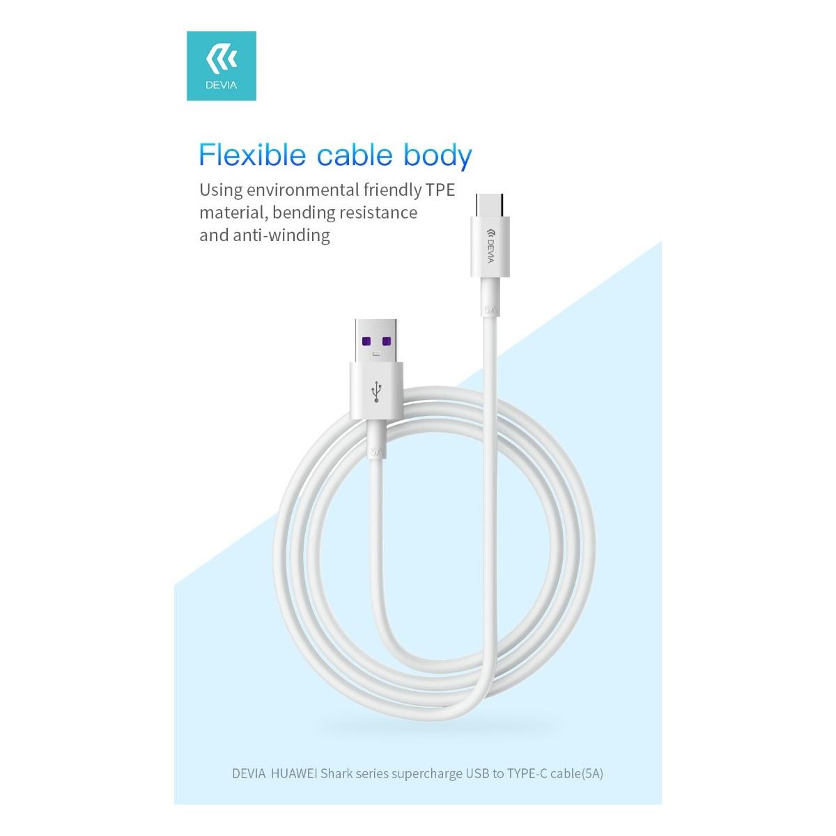 Cavo Carica rapida Type-C 5A Lunghezza 1,5 mt Bianco USB 3