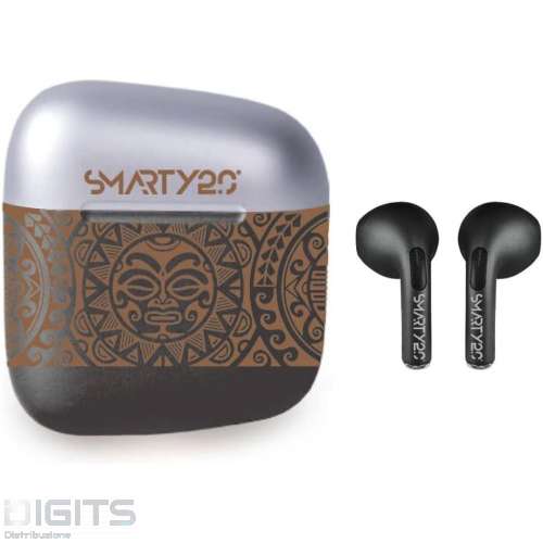 Earpods Smarty 2.0 Auricolari Bluetooth Collezione Tribal "Maori" SW037A - Colore Nero - Bluetooth 5.0, Compatibile  iOS Android Windows  Durata Batteria 5 ore