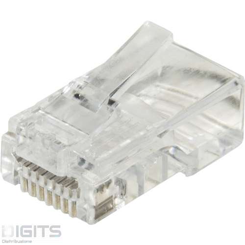 CONFEZIONE 100 CONNETTORI 8 POLI CAT 5E UTP NON SCHERMATO PER CAVO FLESSIBILE RJ45 CON FORI PER AGEVOLARE INSERIMENTO CAVI