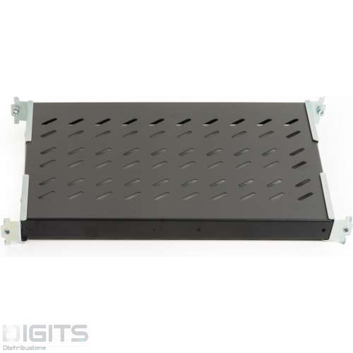 RIPIANO UNIVERSALE PER ARMADIO RACK 19" ALLUNGABILE 370-450 MM CON 4 AGGANCI NERO