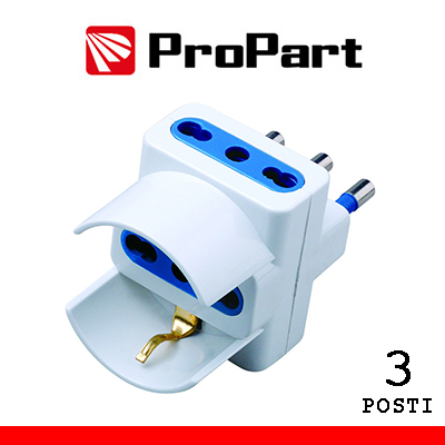 Adattatore triplo 3pos bipasso/schuko spina16A polybag