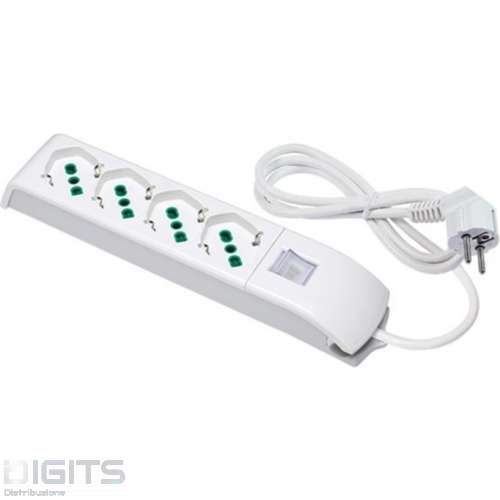 MULTIPRESA 4 PRESE UNIVERSALI CON CAVO MT 1,5, INTERRUTTORE, SPINA SCHUKO