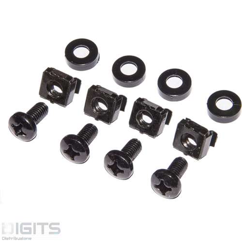 KIT 50 VITI, DADI E RONDELLE PER INSTALLAZIONI SU ARMADI RACK 19" COLORE NERO