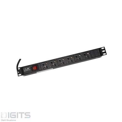 MULTIPRESA DA RACK 19" CON 6 PRESE UNIVERSALI + 3 PRESE C13 CON INTERRUTTORE SPINA ITALIANA 16A