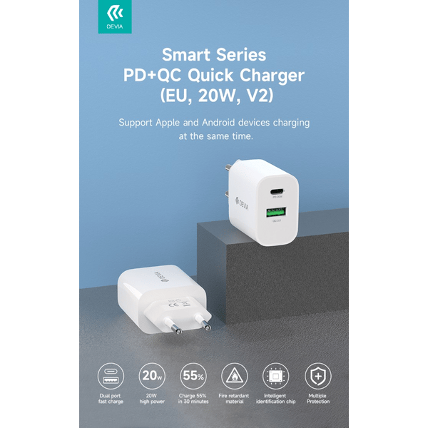 Carica batteria 2 uscite rapido PD+QC Usb-C + Usb-A 20 Watt