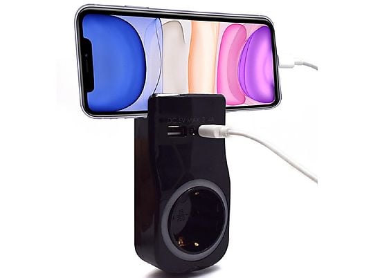 Adattatore muro Shucko16A + 2 Usb Nero + PORTA TELEFONO