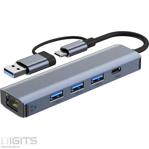 HUB USB-C +A 3.2 Gen1 3 porte + LAN Gigabit
