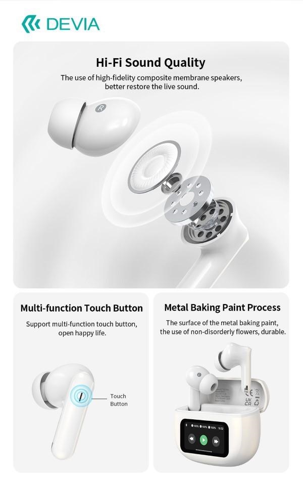 Auricolari TWS con Traduttore simultaneo display e funzione ANC a 4 Microfoni AI integrata durata batteria 7 ore box color perla
