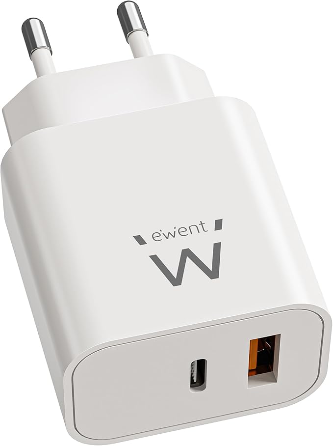 ALIMENTATORE USB GAN AC 20W 1xUSB-C 20W PD3.0 + 1xUSB-A QC3.0 x4protections COMPACT design white