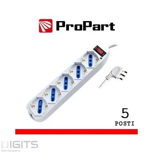 Multipresa 5 Posti Bipasso Schuko Spina10A + Interruttore