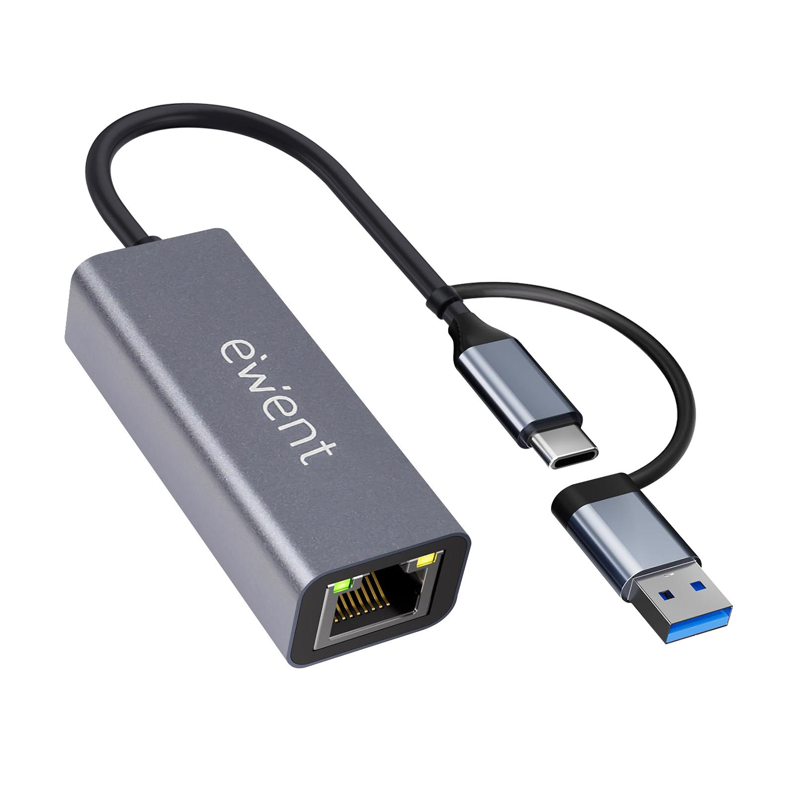 Adattatore Ethernet RJ45 Gigabit USB-C con cavo 15 cm + adattatore USB-A, grigio scuro