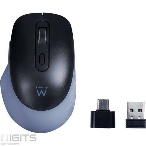 Mouse Ottico Wireless 3 Mode 800 1600 2400 3200Dpi 6D Silent Adattatore Type-C Antracite Nero