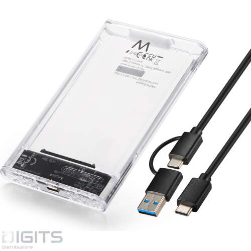 Box Usb 3.2 Gen1 5Gbps Per Ssd Hdd Sata 2.5", Cavo Usb-C+A, Trasparente