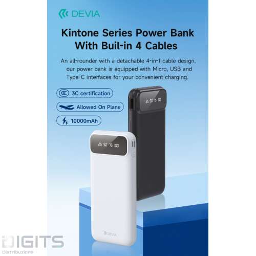 Power Bank serie Kintone con 4 cavi integrati 10000 mAh Bianco