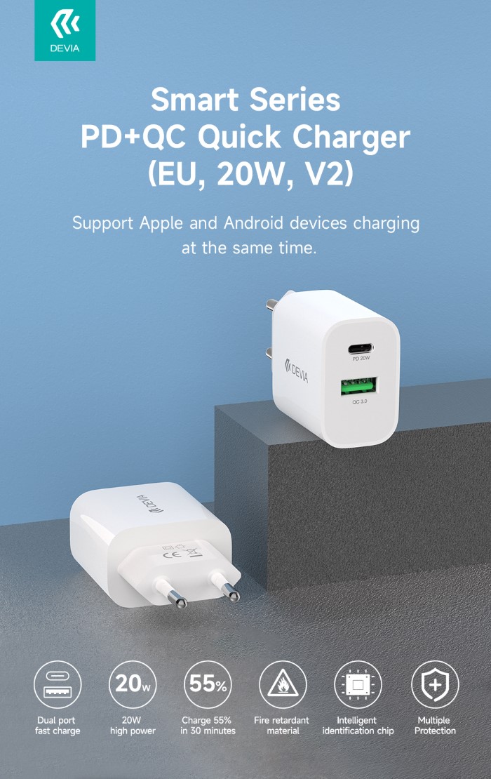 Carica Batteria 2 Uscite Rapido Pd+Qc Usb-C + Usb-A 20 Watt