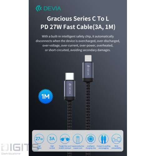 Cavo Devia Da Tipo-C A Lightning Pd 27W Alta Velocita 1 Mt