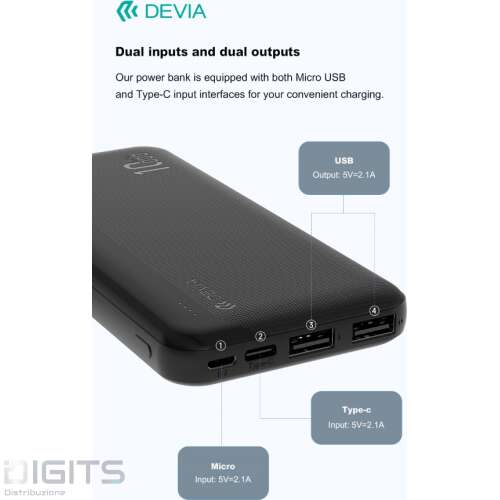 Power Bank Devia 10,000 Mah 37 Watt Nero
