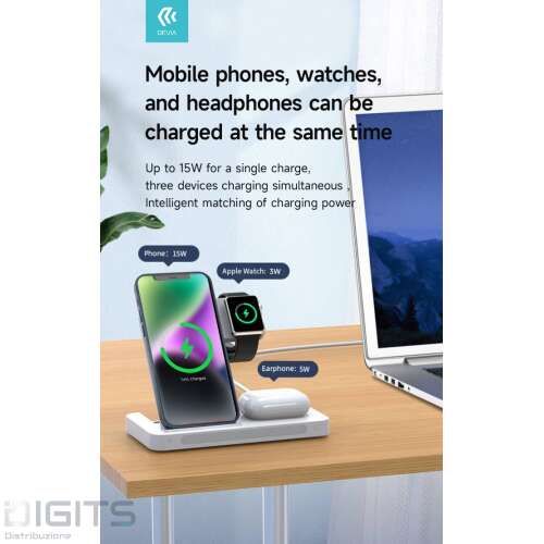 Supporto Carica Wireless 15 Watt Per Smartphone Apple Watch