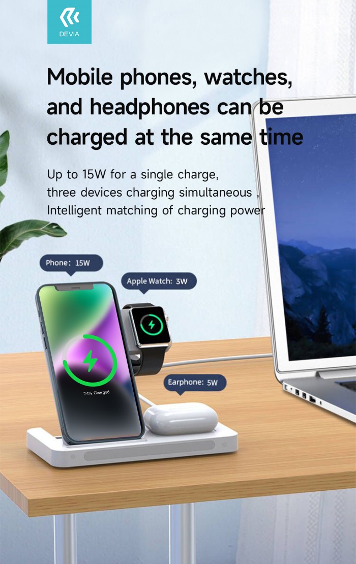Supporto Carica Wireless 15 Watt Per Smartphone Apple Watch