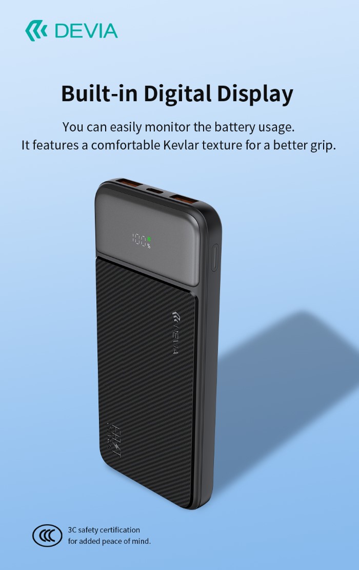 Power Bank Devia 22,5 W Con Display Digitale 10,000 Mah Black