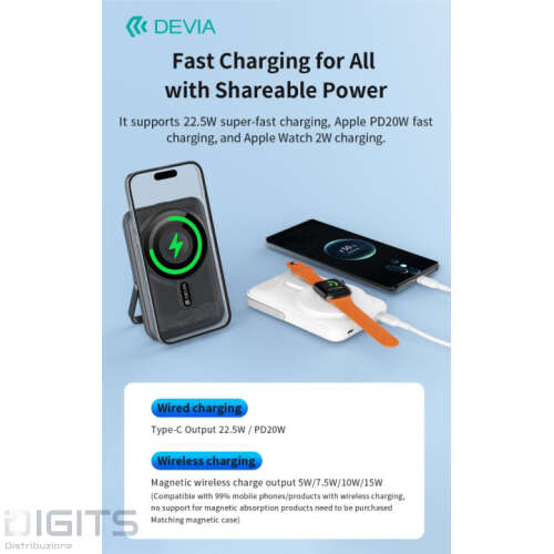 Power Bank Magnetico Con Supporto Anche Per Apple Watch 22,5W 10.000 Mah Nero