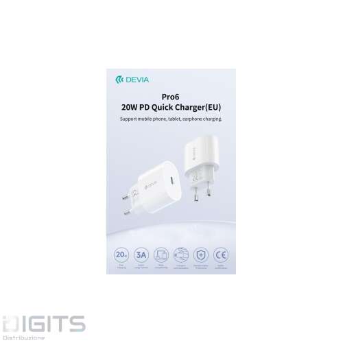 Carica batterie Pro6 Super rapido Out Tipo-C sistema PD 20W Bianco