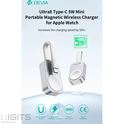 Ultra8 Caricatore Wireless Magnetico Portatile Type-C Da 5W Per Apple Watch