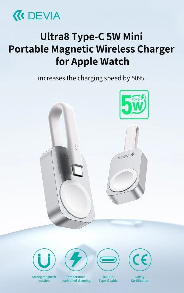 Ultra8 Caricatore Wireless Magnetico Portatile Type-C Da 5W Per Apple Watch