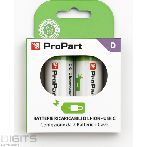 Batterie D Ricaricabili Usb-C 1.5V 7200Mwh 4200Mah &ndash; Confezione Da 2