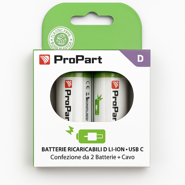 Batterie D Ricaricabili Usb-C 1.5V 7200Mwh 4200Mah &ndash; Confezione Da 2