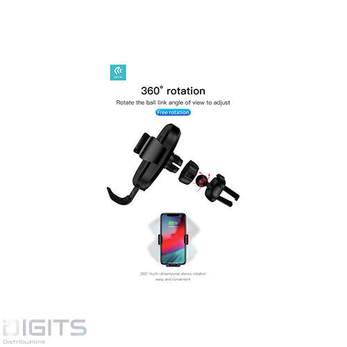 Supporto Telefono Gravit&agrave; Carica Wireless 10W Da Presa Aria