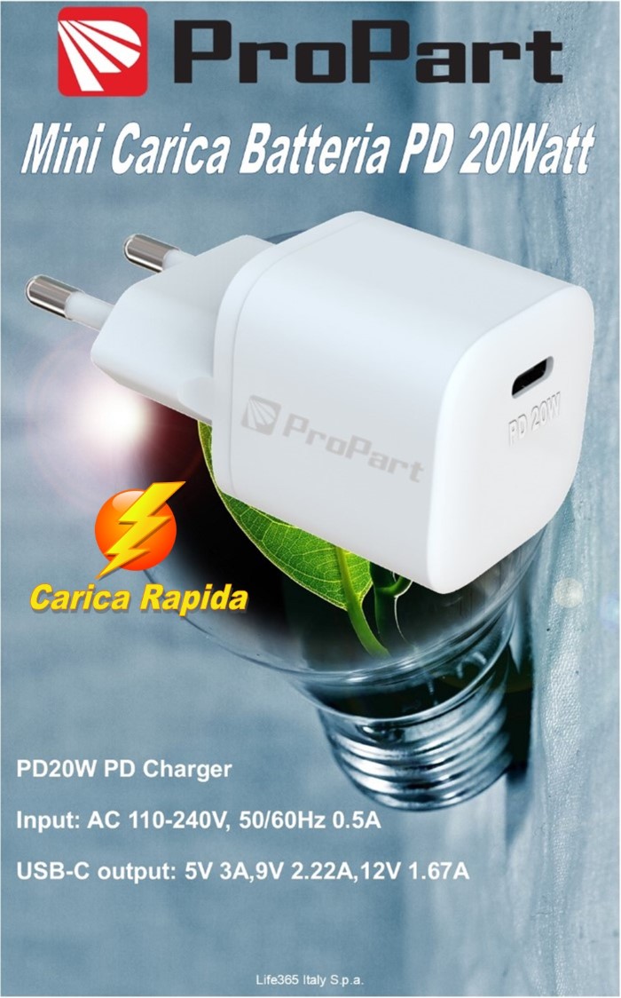 Mini Carica Batteria Rapido Pd 20W Uscita Tipo-C