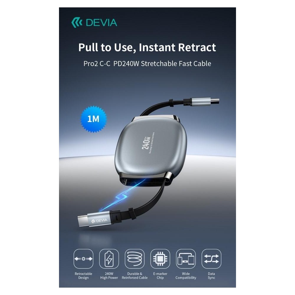 Cavo USB-C a USB-C Pro2 PD 240W Estensibile Fast Charge (1 mt)
